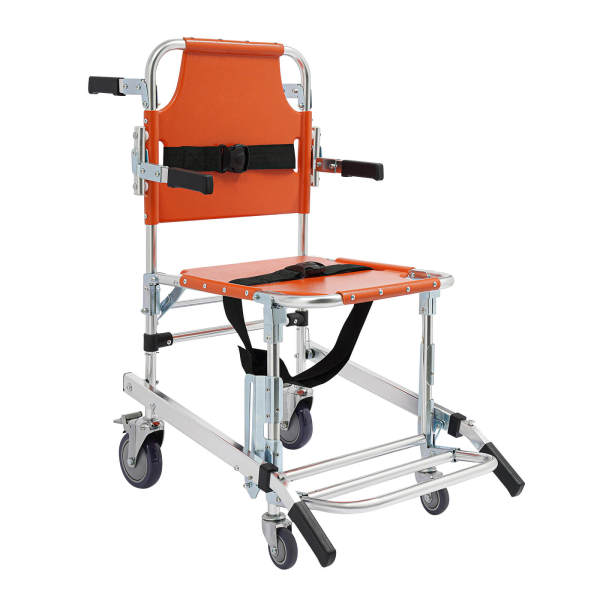 Orange 4-Wheel Stair Chair with Footrest, Folding Evacuation Chair - 350 lbs Capacity, Aluminum Alloy