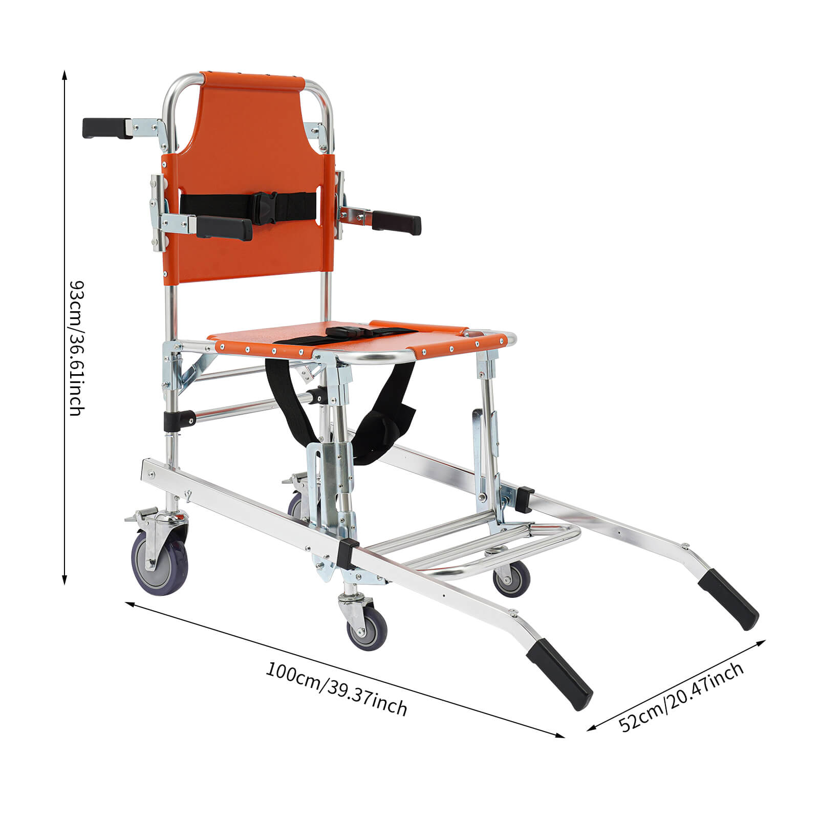 Orange 4-Wheel Stair Chair with Footrest, Folding Evacuation Chair - 350 lbs Capacity, Aluminum Alloy Orange 4-Wheel Stair Chair with Footrest, Folding Evacuation Chair - 350 lbs Capacity, Aluminum Alloy