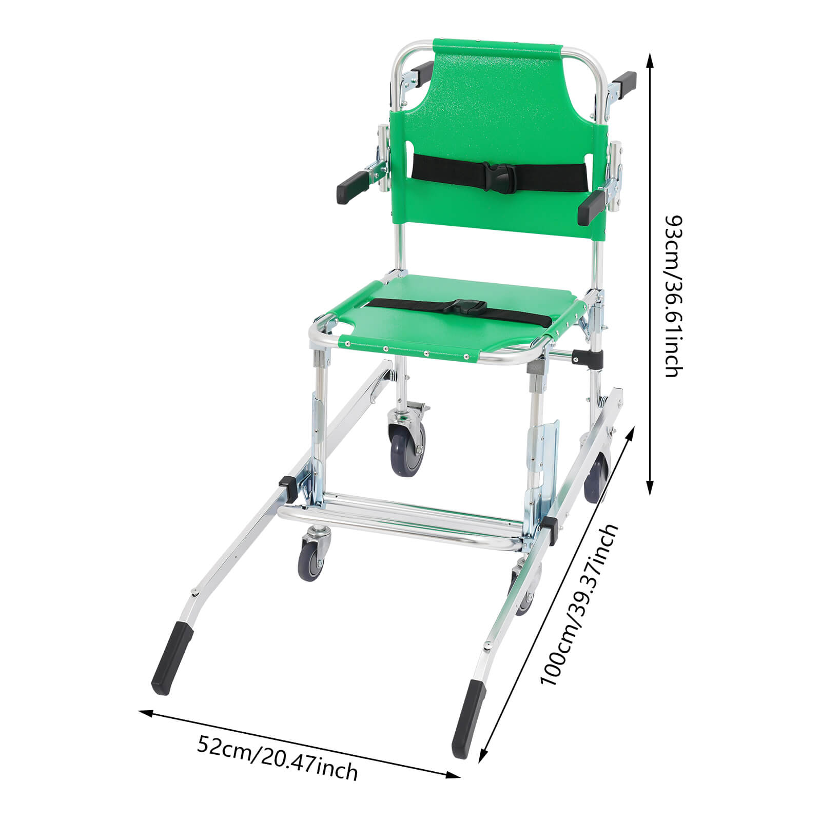 Green 4-Wheel Stair Chair with Footrest, Folding Evacuation Chair - 350 lbs Capacity, Aluminum Alloy	