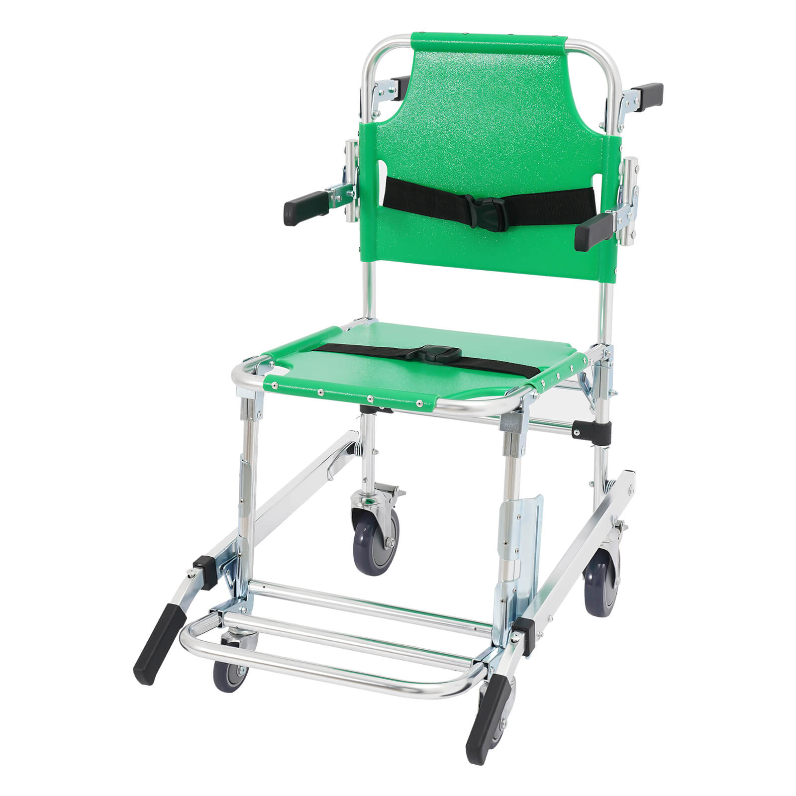 Green 4-Wheel Stair Chair with Footrest, Folding Evacuation Chair - 350 lbs Capacity, Aluminum Alloy	