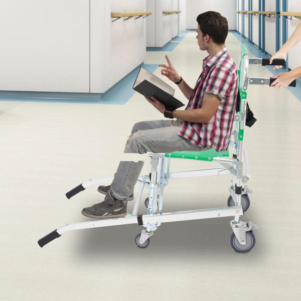 Green 4-Wheel Stair Chair with Footrest, Folding Evacuation Chair - 350 lbs Capacity, Aluminum Alloy	