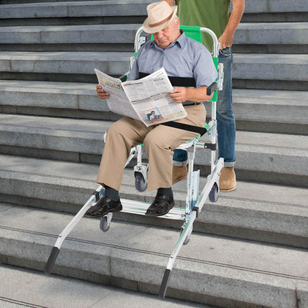 Green 4-Wheel Stair Chair with Footrest, Folding Evacuation Chair - 350 lbs Capacity, Aluminum Alloy	