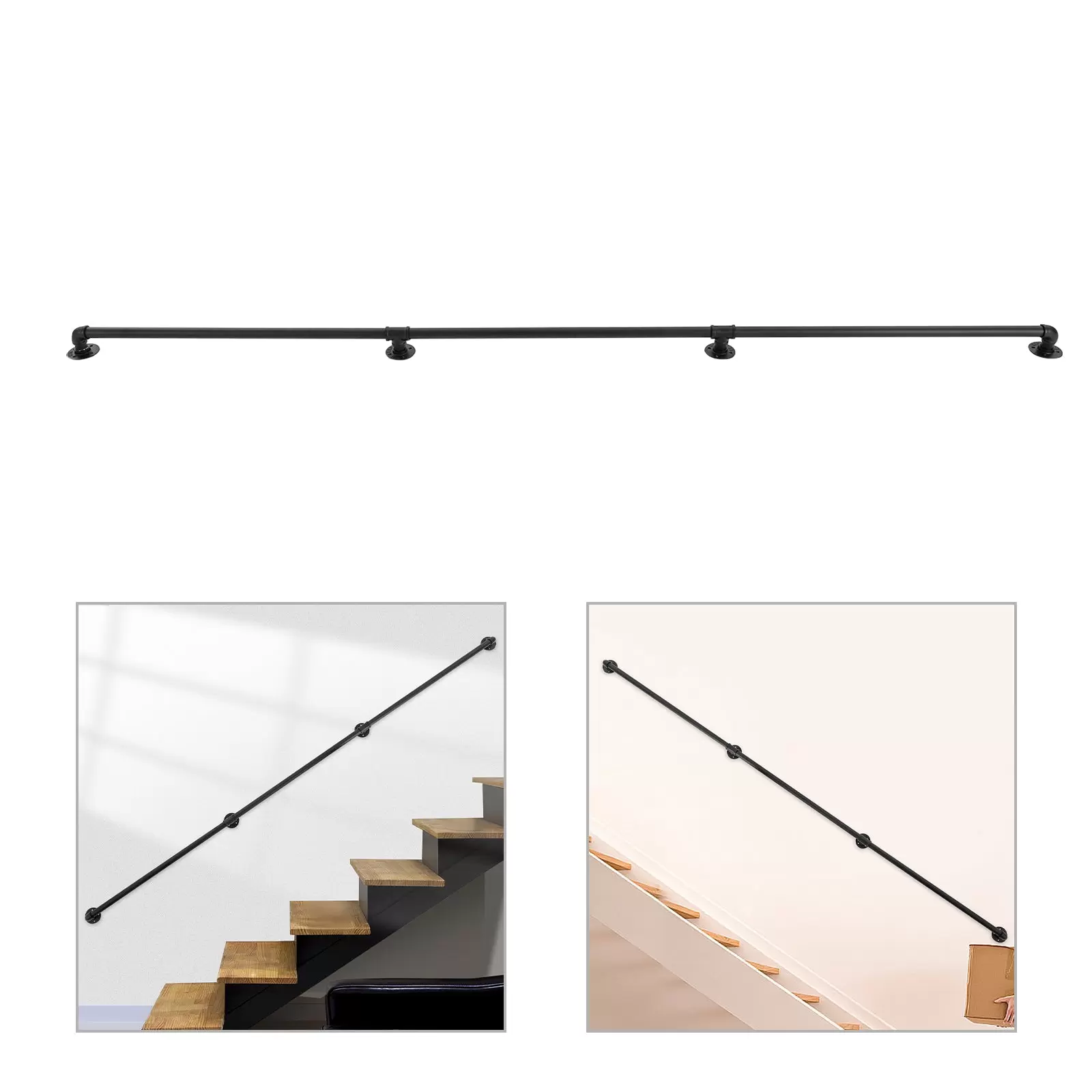 9FT Stair Handrail, Metal Staircase Handrail, Industrial Hand Rail for Installation on Stairs, Attic, Foot Railings 9FT Stair Handrail, Metal Staircase Handrail, Industrial Hand Rail for Installation on Stairs, Attic, Foot Railings