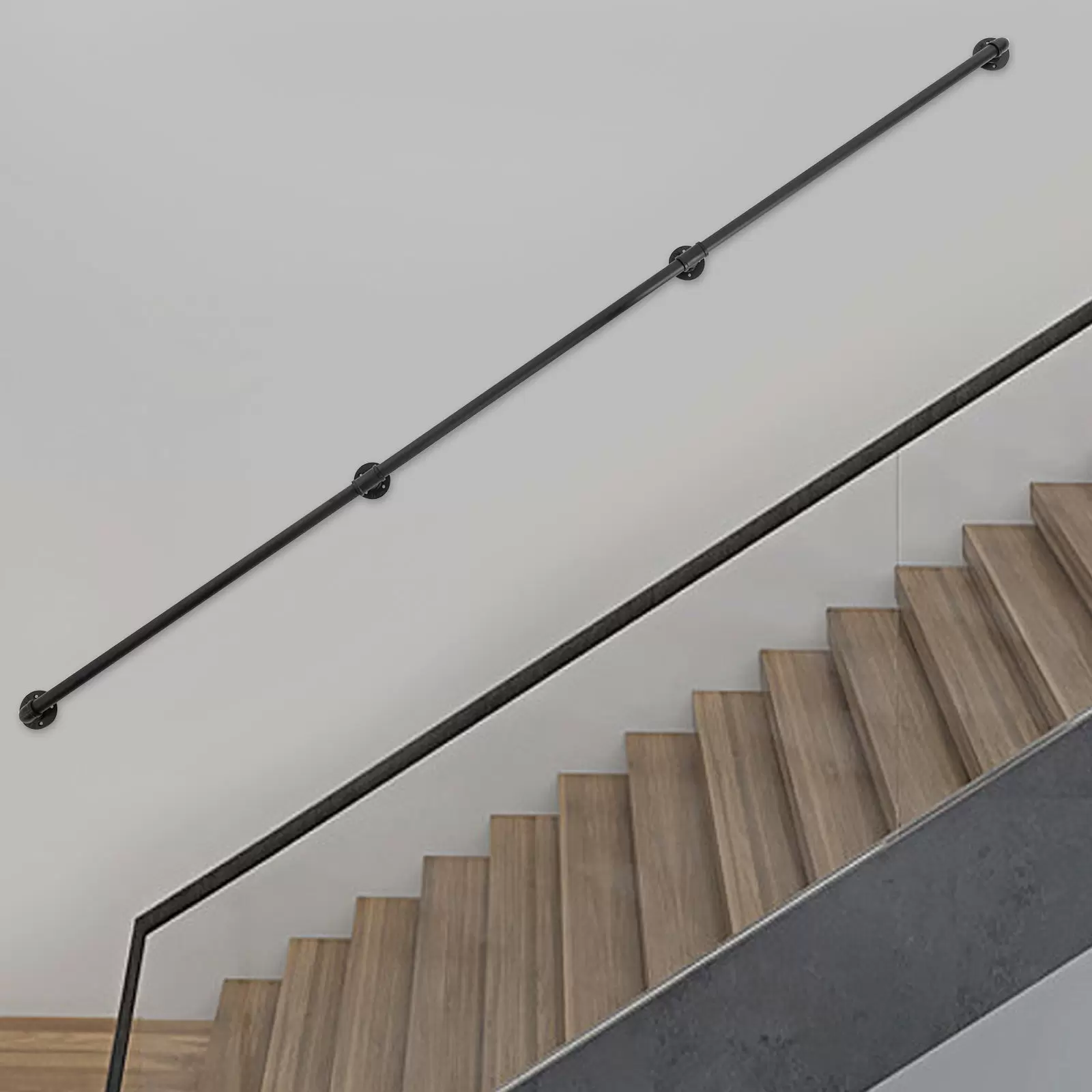 9FT Stair Handrail, Metal Staircase Handrail, Industrial Hand Rail for Installation on Stairs, Attic, Foot Railings 9FT Stair Handrail, Metal Staircase Handrail, Industrial Hand Rail for Installation on Stairs, Attic, Foot Railings