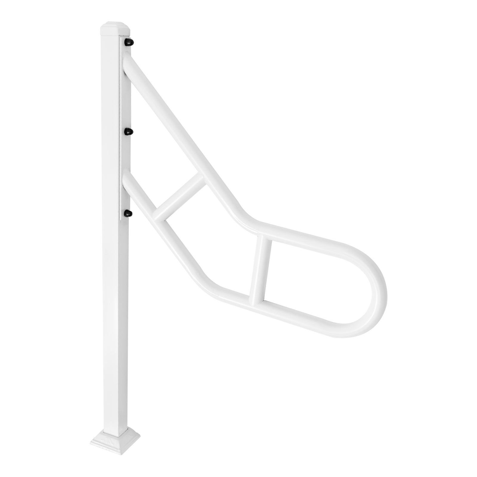 Single post railing, Exterior stair railing for stair treads, U-shaped stair railing, White