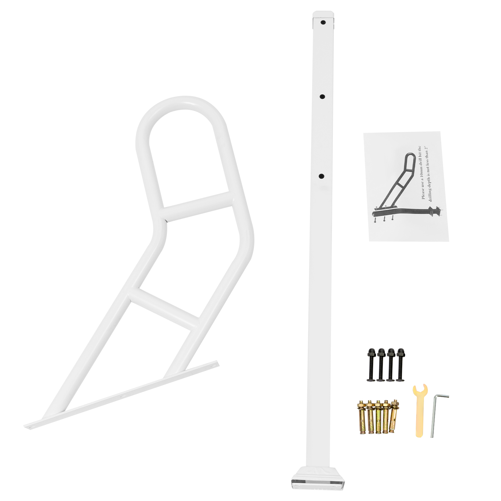Single post railing, Exterior stair railing for stair treads, U-shaped stair railing, White Single post railing, Exterior stair railing for stair treads, U-shaped stair railing, White