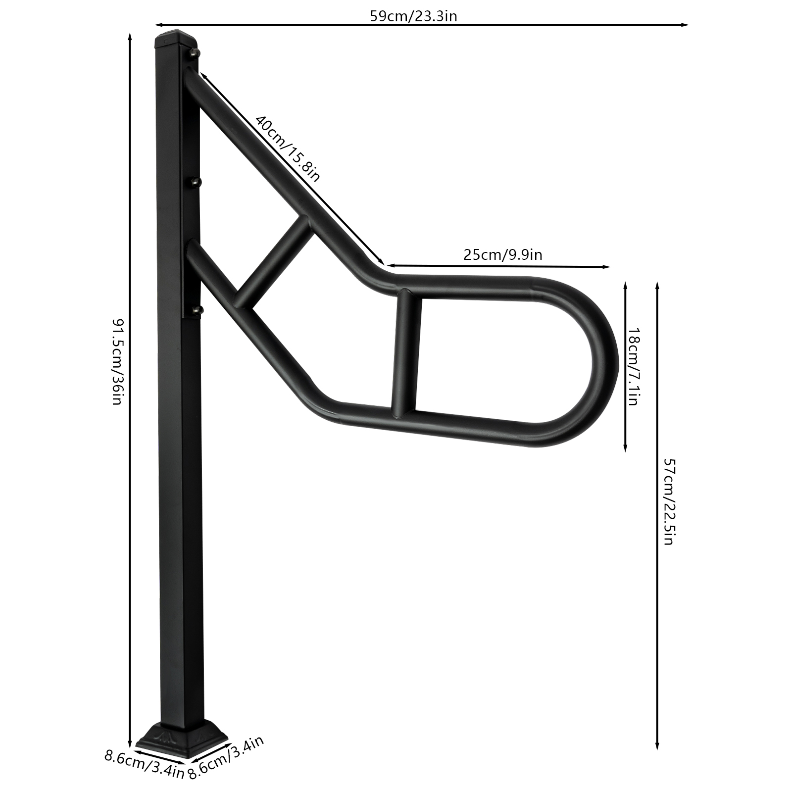 Single post railing, Exterior stair railing for stair treads, U-shaped stair railing, Black Single post railing, Exterior stair railing for stair treads, U-shaped stair railing, Black