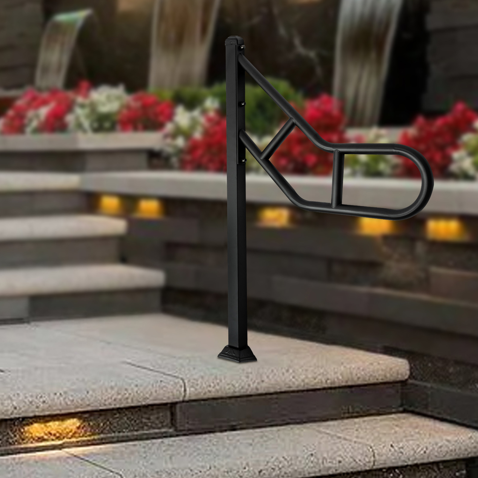 Single post railing, Exterior stair railing for stair treads, U-shaped stair railing, Black Single post railing, Exterior stair railing for stair treads, U-shaped stair railing, Black