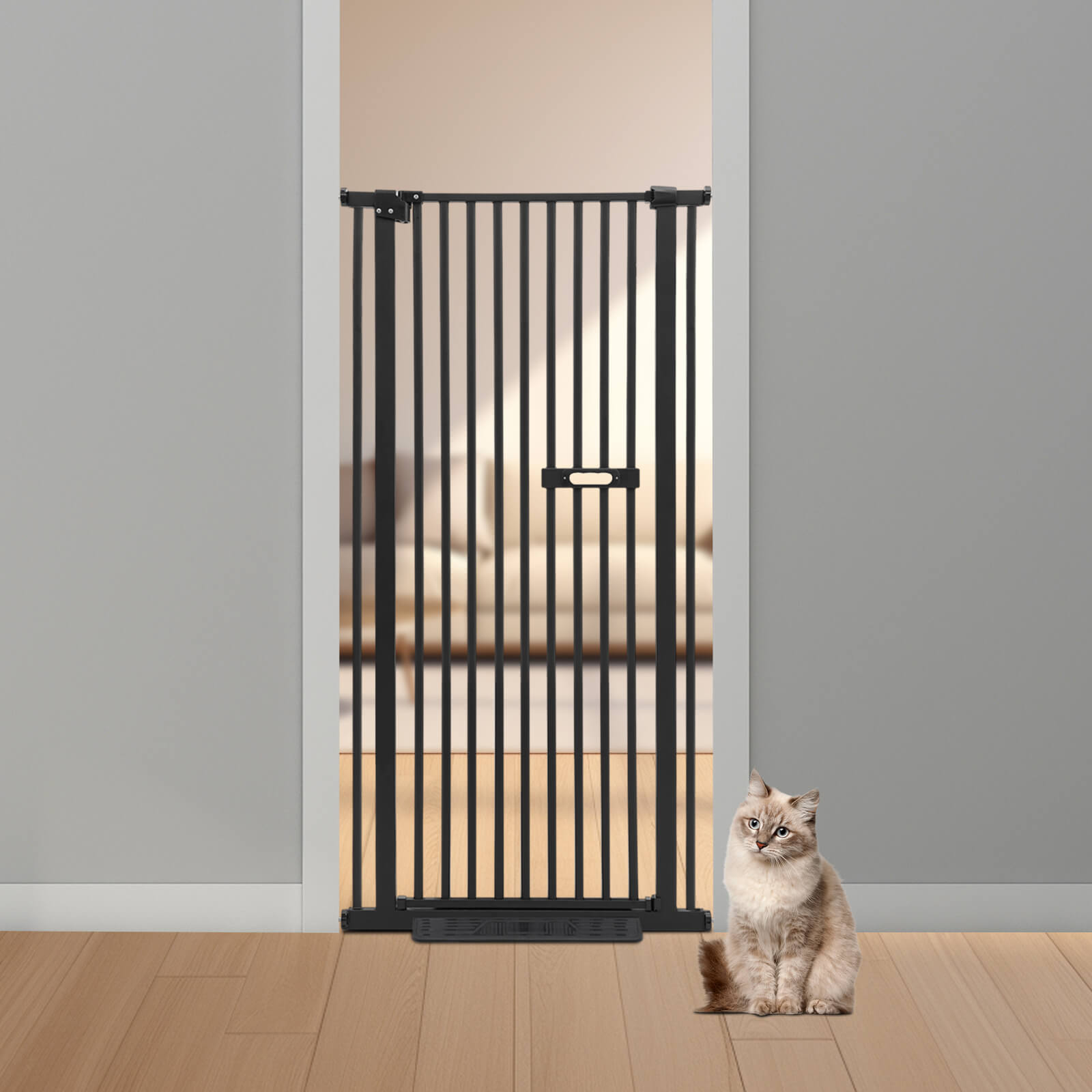 150cm Black Extendable Pet Gate, High Safety Dog & Cat Barrier - Easy Install
