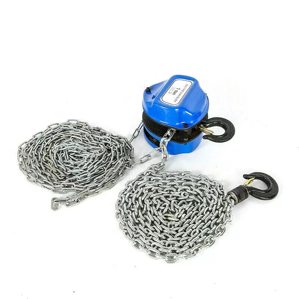 4m Professional Chain Hoist 1000 Kg Galvanized Crane with Robust Swivel Hooks Up to 1 Tone Blue for Elevator Motor Construction Installation Machinery
