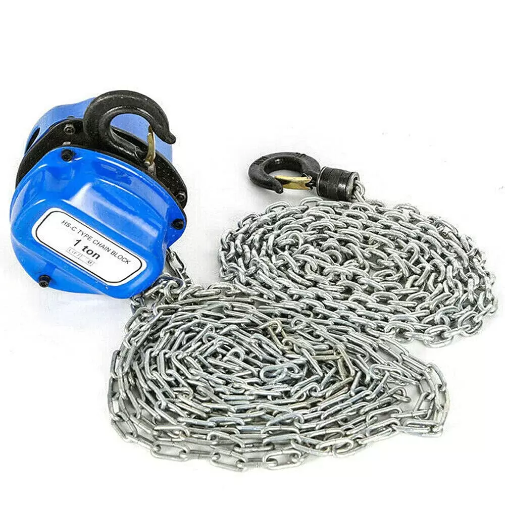 4m Professional Chain Hoist 1000 Kg Galvanized Crane with Robust Swivel Hooks Up to 1 Tone Blue for Elevator Motor Construction Installation Machinery