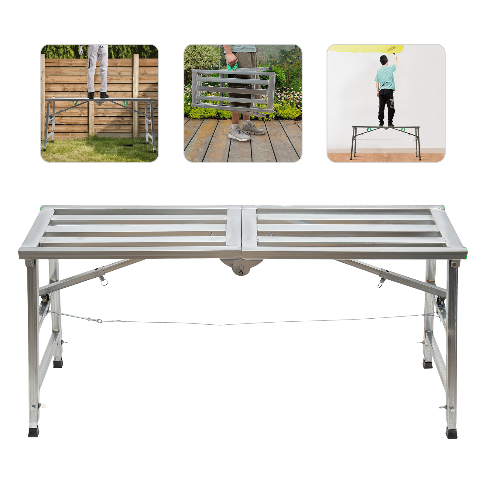 Adjustable Work Platform Steel Step Ladder Portable Folding Scaffolding Platform For Cleaning RVs Painting High Walls Cleaning 4.59*1.31ft Silver