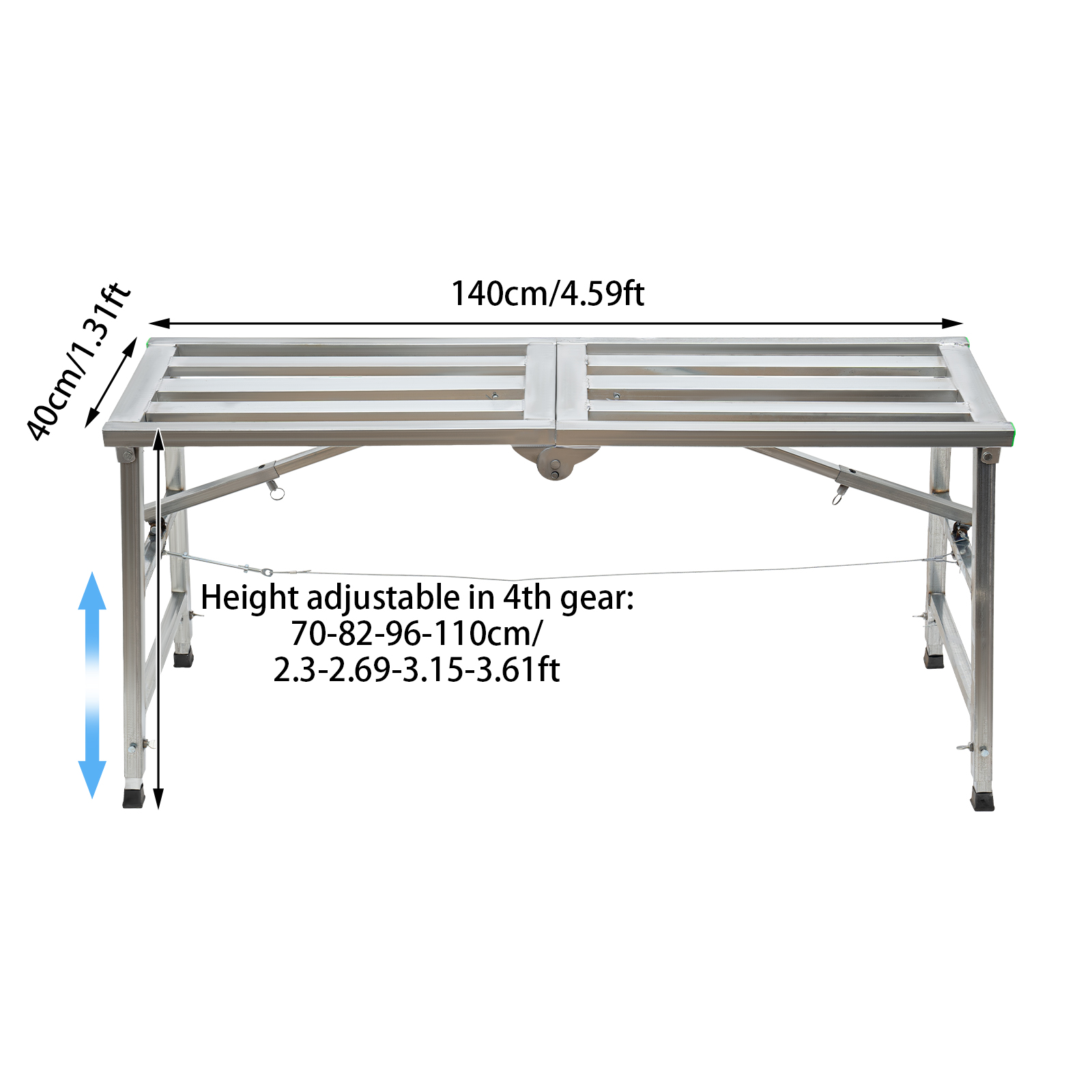 Adjustable Work Platform Steel Step Ladder Portable Folding Scaffolding Platform For Cleaning RVs Painting High Walls Cleaning 4.59*1.31ft Silver