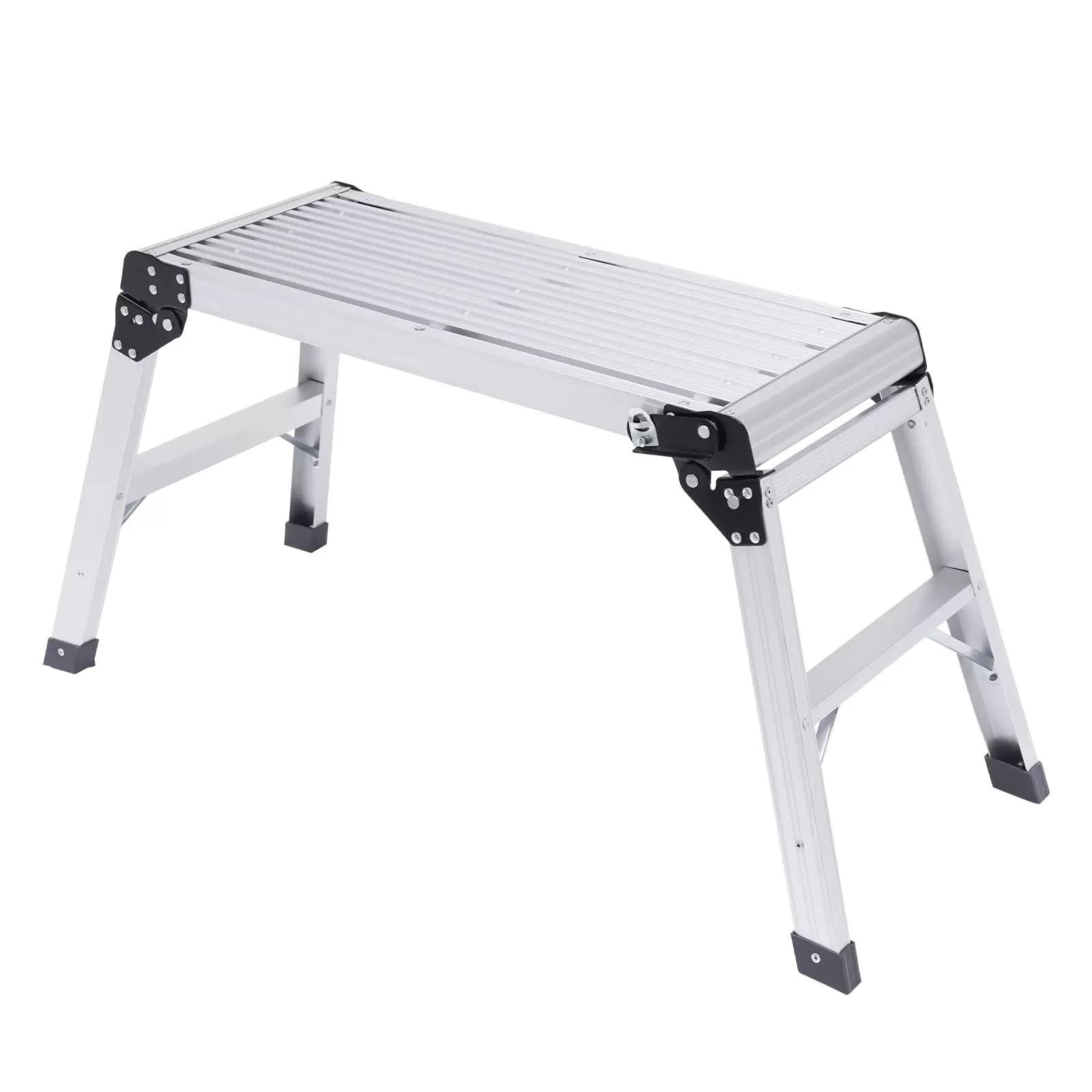 Folding Work Platform Strong and Durable Bench Ladder Stool Anti-slip Surface Supports Up to 150kg for Washing Vehicles Silver