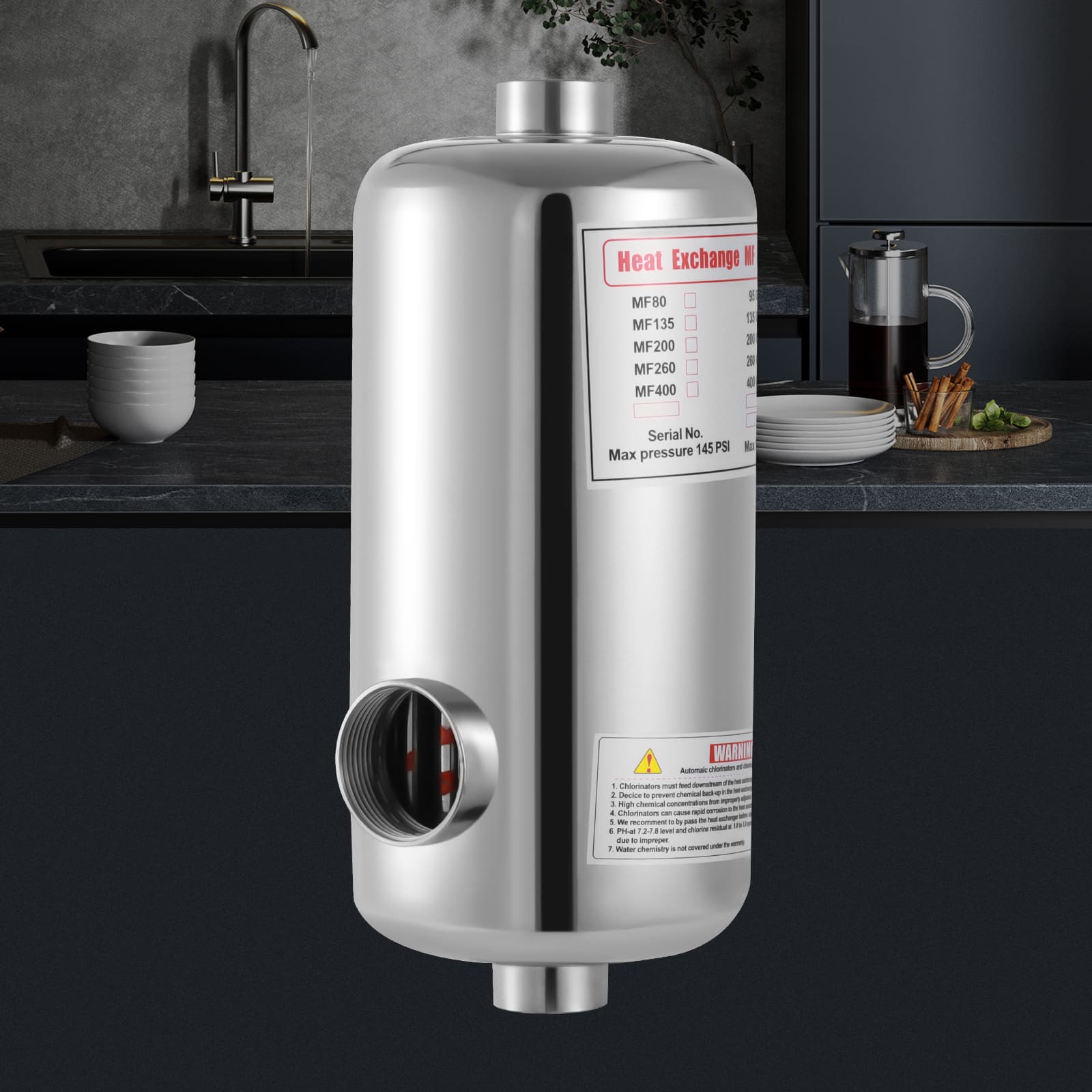 Pool heat exchanger, 28kW stainless steel pool heat exchanger, for pools, spas, hot tub heating, radiant heating, solar hot water, etc Pool heat exchanger, 28kW stainless steel pool heat exchanger, for pools, spas, hot tub heating, radiant heating, solar hot water, etc