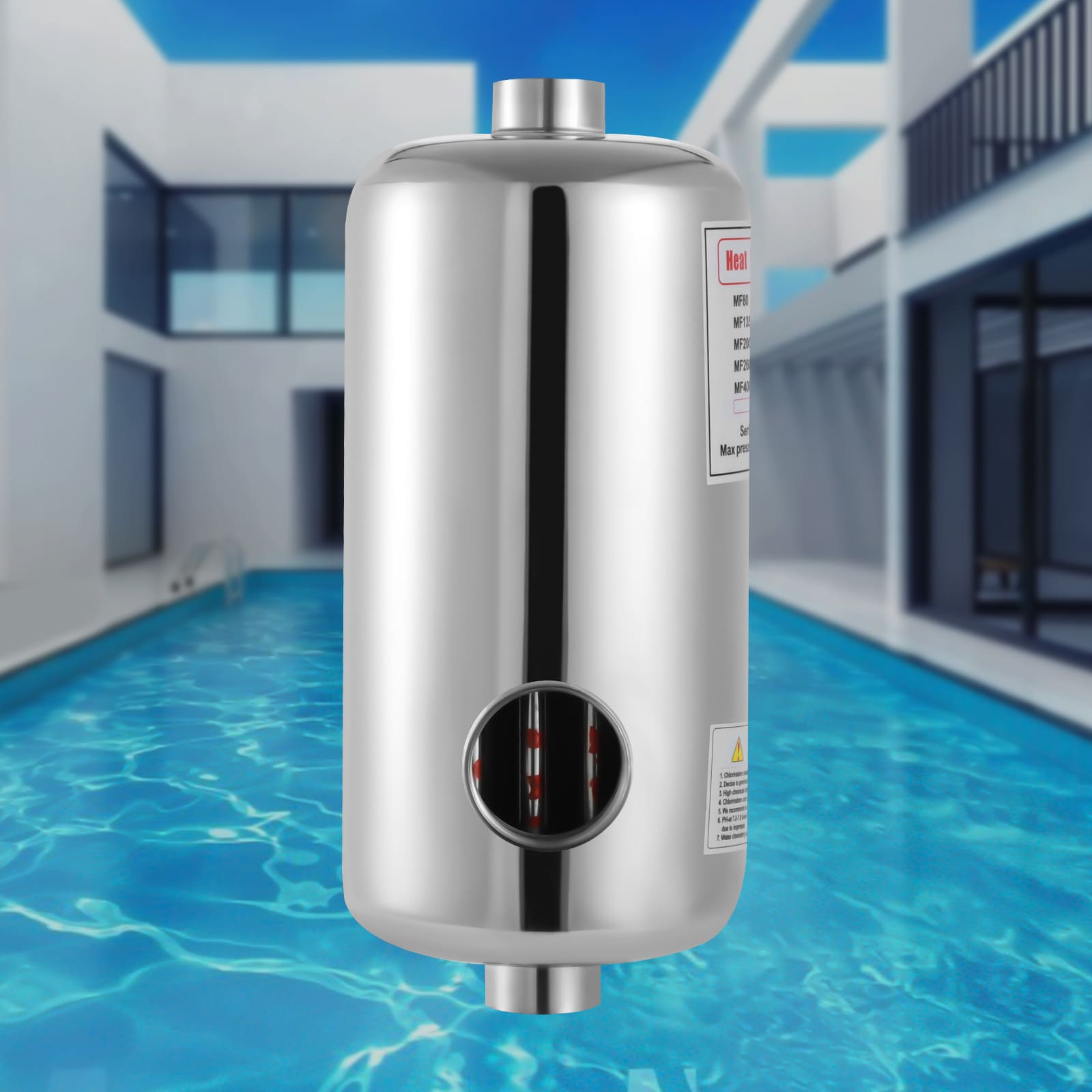 Pool heat exchanger, 28kW stainless steel pool heat exchanger, for pools, spas, hot tub heating, radiant heating, solar hot water, etc Pool heat exchanger, 28kW stainless steel pool heat exchanger, for pools, spas, hot tub heating, radiant heating, solar hot water, etc