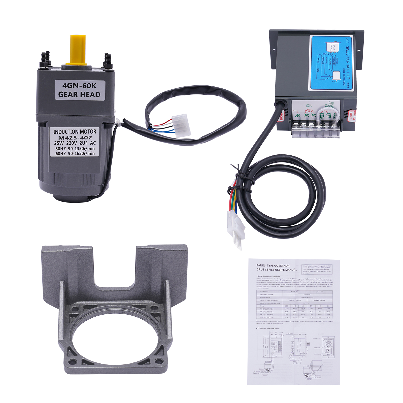 25W Gear Speed Motor AC Gear Motor with Controller 220V 60K Used In Packaging Machine Tools Transportation Equipment Textile Machinery
