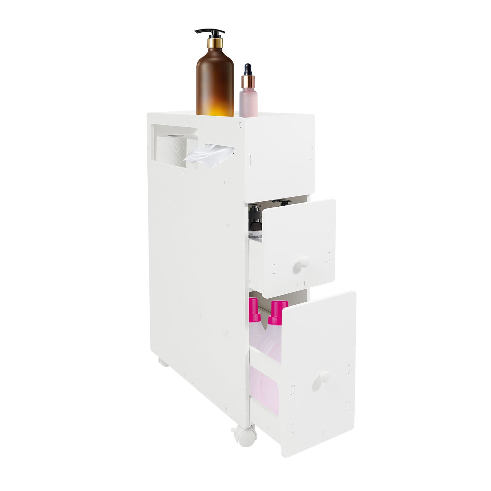 Toilet side cabinet-white BG231 medium,Bathroom Cabinet, Narrow Bathroom Shelf, Rolling Container 