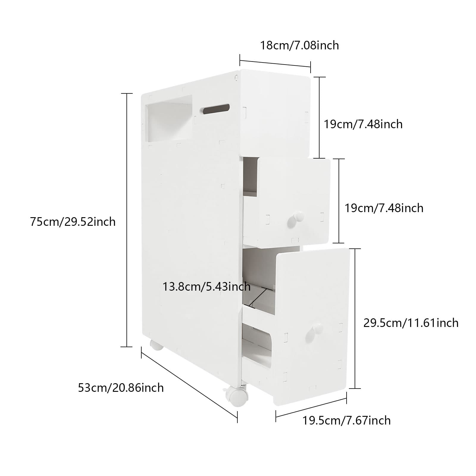 Toilet side cabinet-white BG231 medium,Bathroom Cabinet, Narrow Bathroom Shelf, Rolling Container 