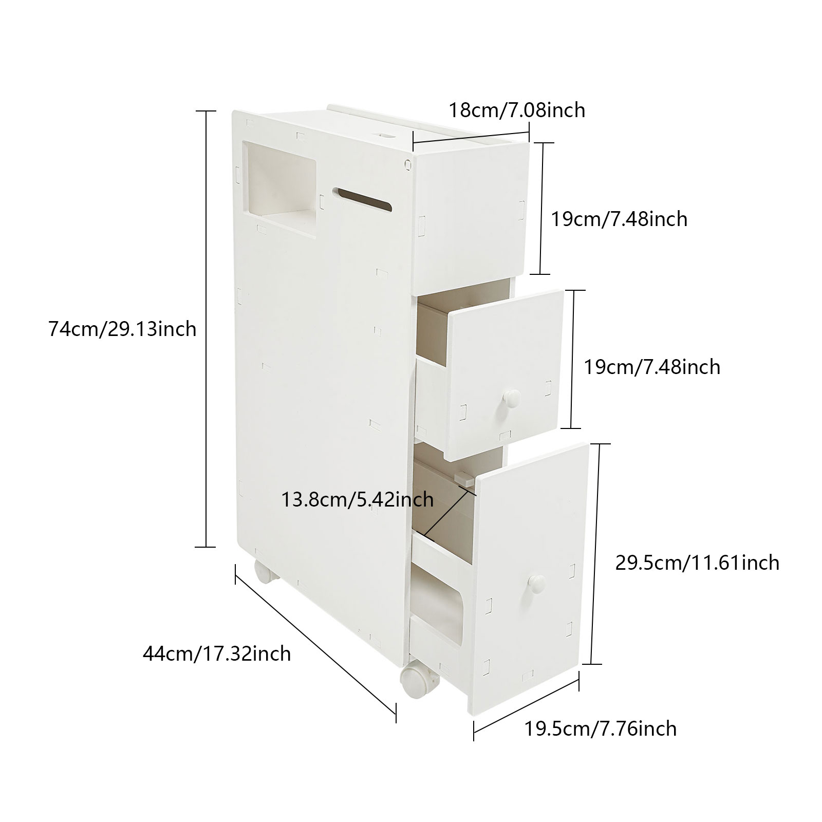 19 cm wide bathroom cabinet, toilet side cabinet - white BG231 brushless