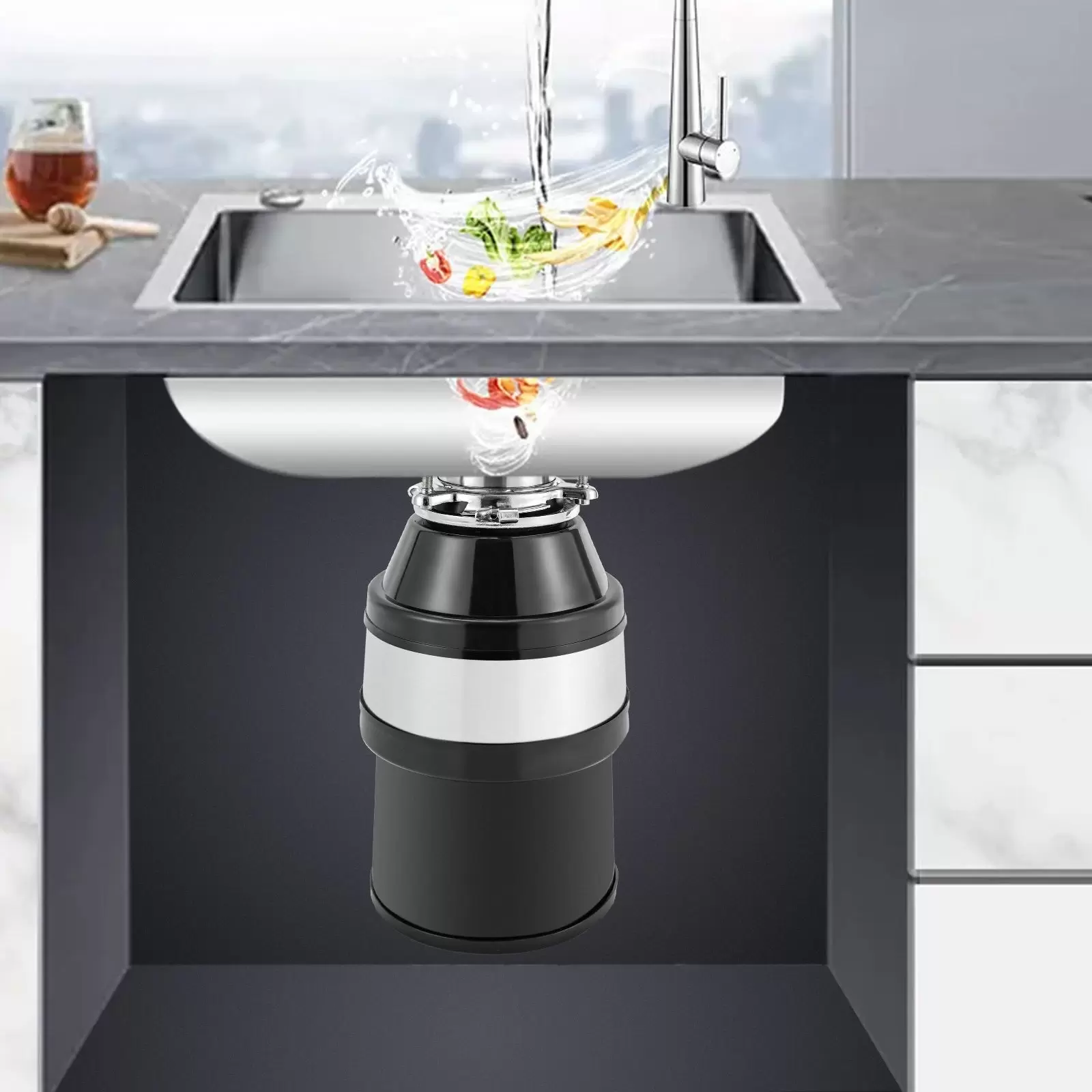 Garbage Disposer Continuous Feed Food Waste Disposer Food Garbage Disposal Machine with 560W Pure Copper Motor Leakproof 3500RPM for Home Kitchen Garbage Disposer Continuous Feed Food Waste Disposer Food Garbage Disposal Machine with 560W Pure Copper Motor Leakproof 3500RPM for Home Kitchen