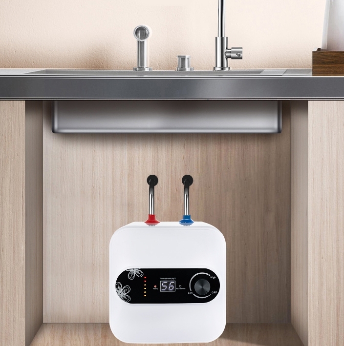 Mini Electric Tankless Water Heater 1500W 220V 8L with LED Temperature Indicator for Kitchen and Bathroom Quick Heating