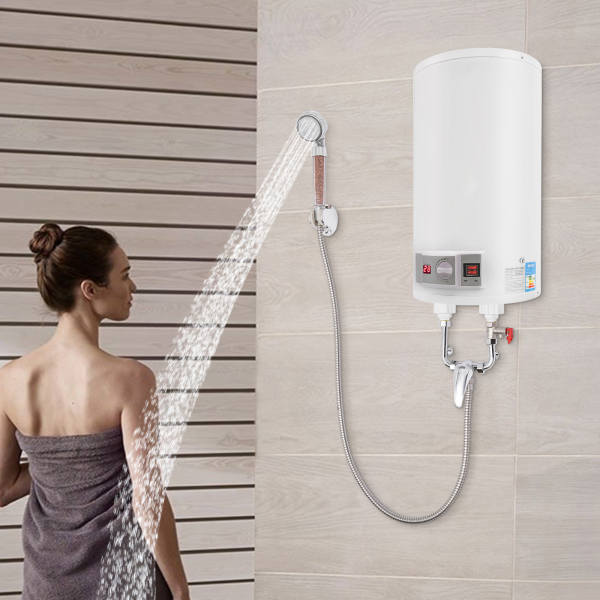 2000W Electric Tank Water Heater 35L Electric Water Heater Temperature (77-167°F) with Practical Shower Helpful Faucet Brass Drain Valve for Kitchens Toilets Flats