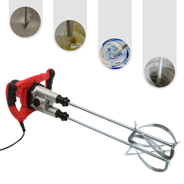 1800W Paint and Mortar Agitator Mixers for Concrete Paint Bitumen 6 Speeds Optional Work In Chemical Pharmaceutical Feed Construction Red