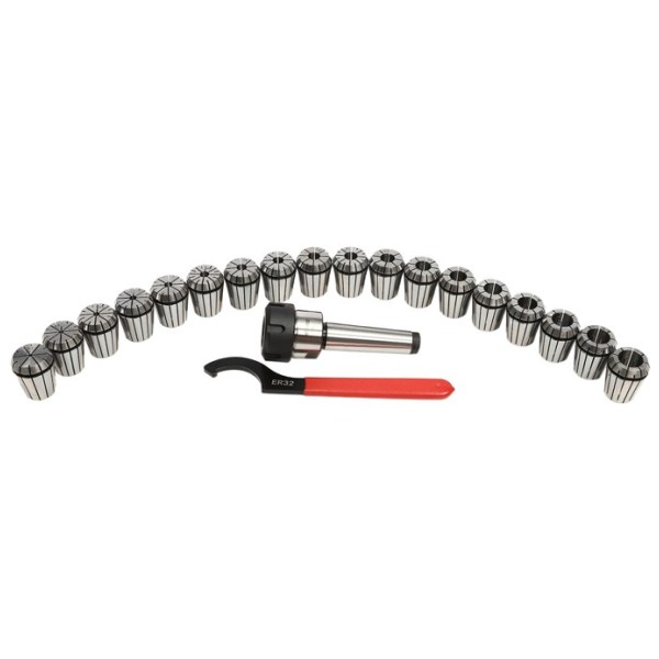 Set of 18 ER32 Collets 2-20mm ER32 Wrench MT3 Shank with Aluminum Alloy Carrying Case Engraving Machine BOX Aluminum Alloy Spring Steel