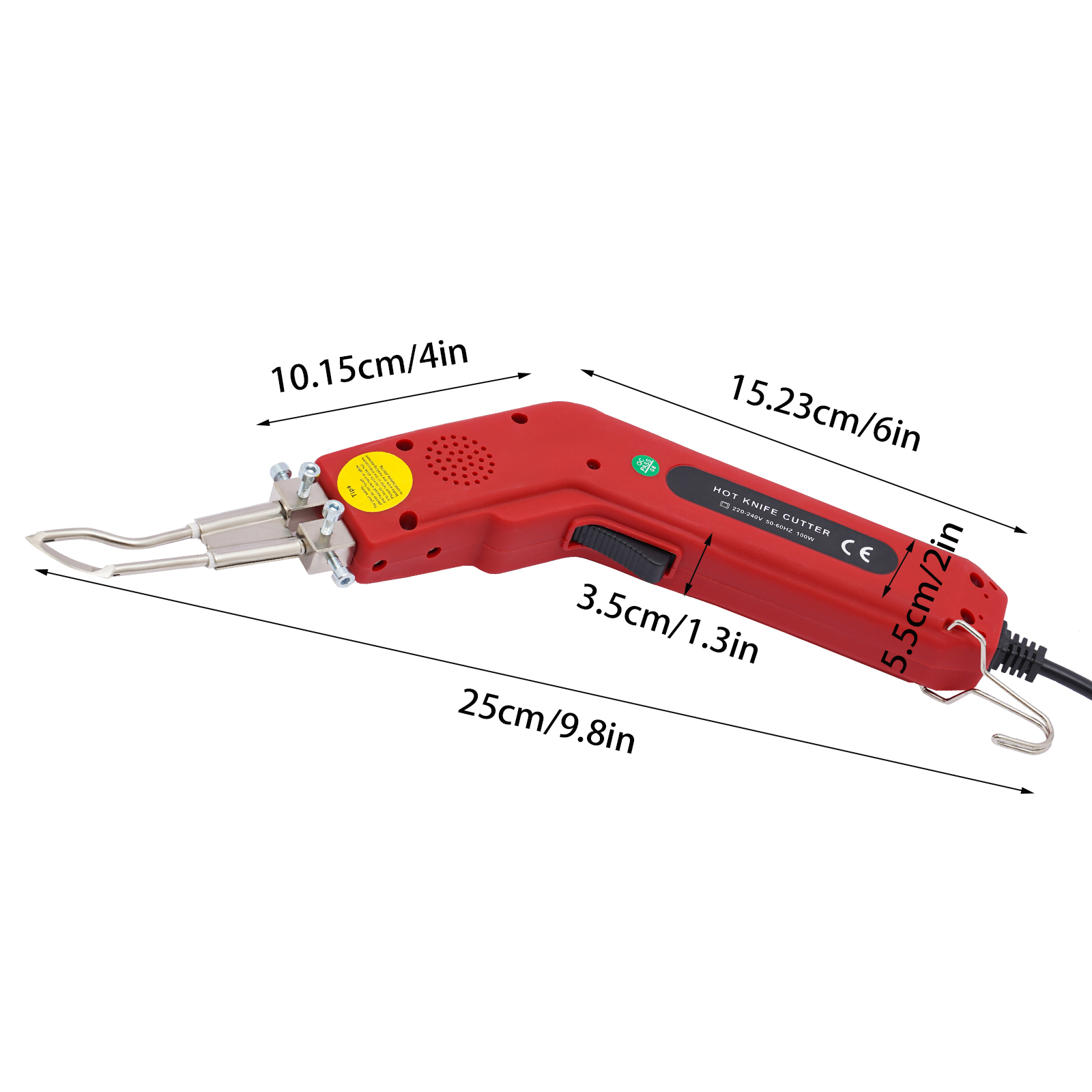 100W Fabric Rope Cutter Professional Electric Heat Sealer Cutter with Adjustable Power 220-240V 9.8*1.3*2in Used Both Indoors Red
