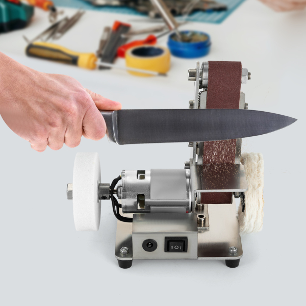 Mini Belt Sander Electric Bench Grinder Sanding Machine Table Top Grinder Polisher Suitable For Metal Grinding DIY Woodworking Knife Making Jewelry Making