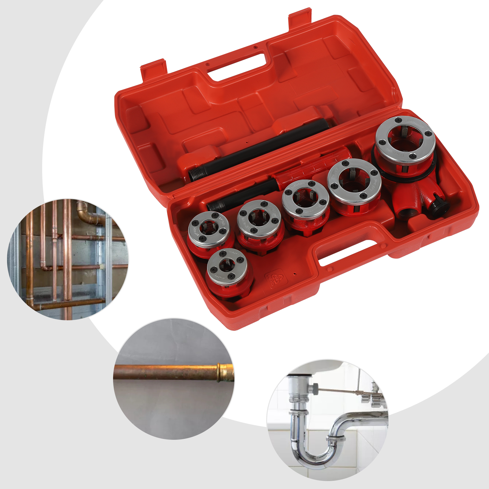 Pipe Threader Kit with Ratchet Pipe Threader Kit for Plumbers with 6 Dies and Storage Case For Galvanized Pipes PPR Pipes Copper Pipes Pipe Threader Kit with Ratchet Pipe Threader Kit for Plumbers with 6 Dies and Storage Case For Galvanized Pipes PPR Pipes Copper Pipes