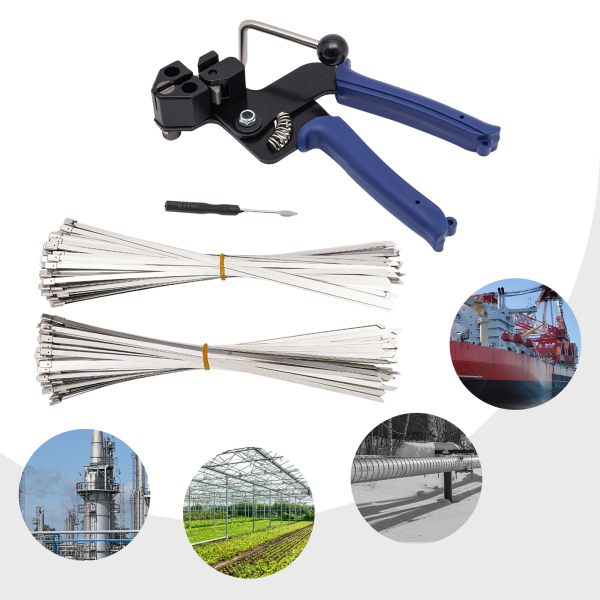 200PCS Metal Tie Wrap Gun Zip Tie Tool Cable Tie Gun for Stainless Steel Cable Ties 4.8 * 300mm Stainless Steel Cable Ties