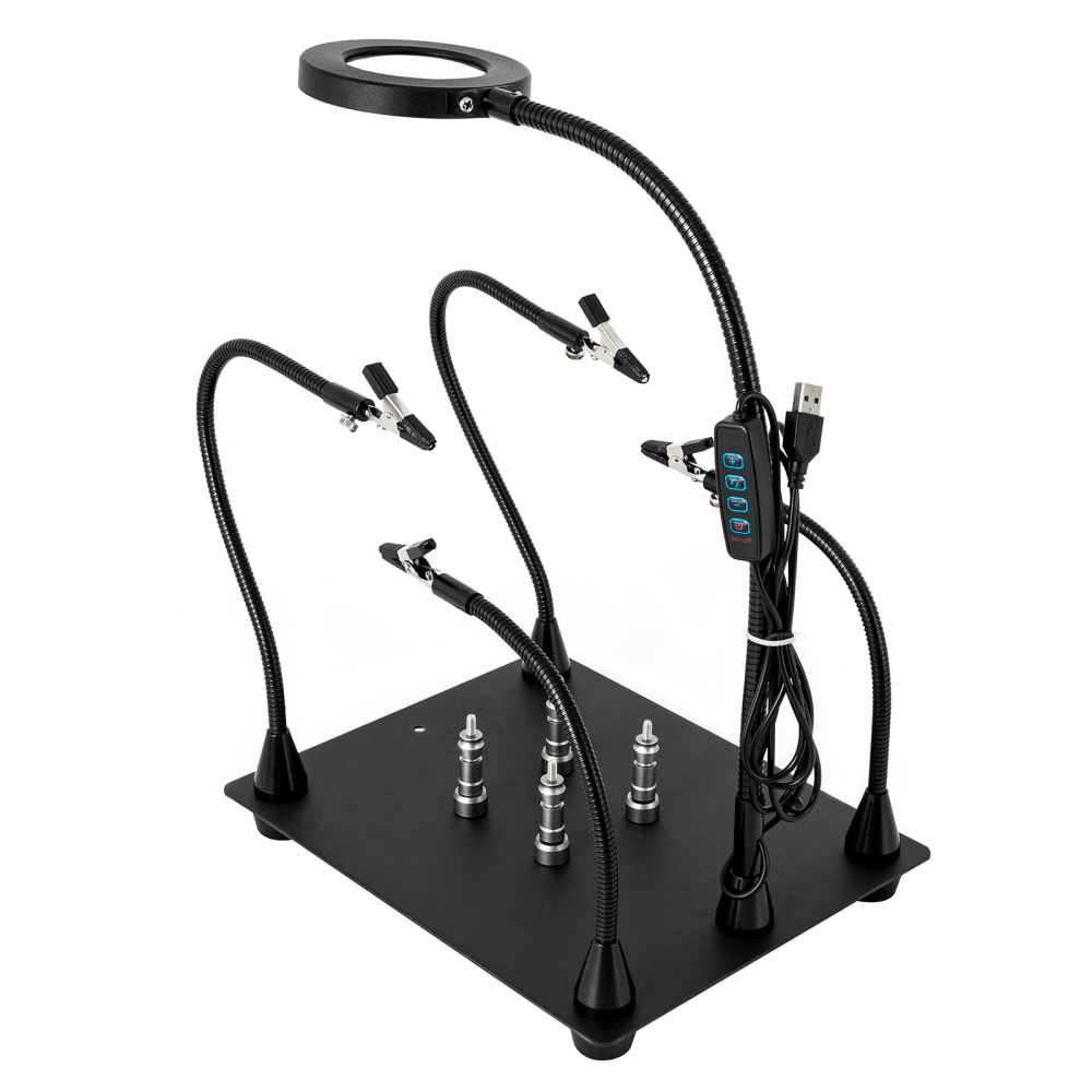 Helping Hands Soldering Clamp Station 3X LED Magnifying Glass Lamp with Magnetic PCB Circuit Board Holder Heavy Duty Base with Flexible