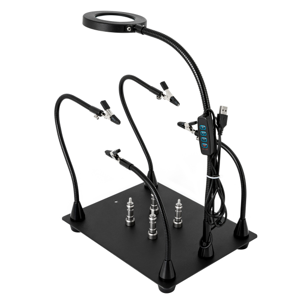 Helping Hands Soldering Clamp Station 3X LED Magnifying Glass Lamp with Magnetic PCB Circuit Board Holder Heavy Duty Base with Flexible