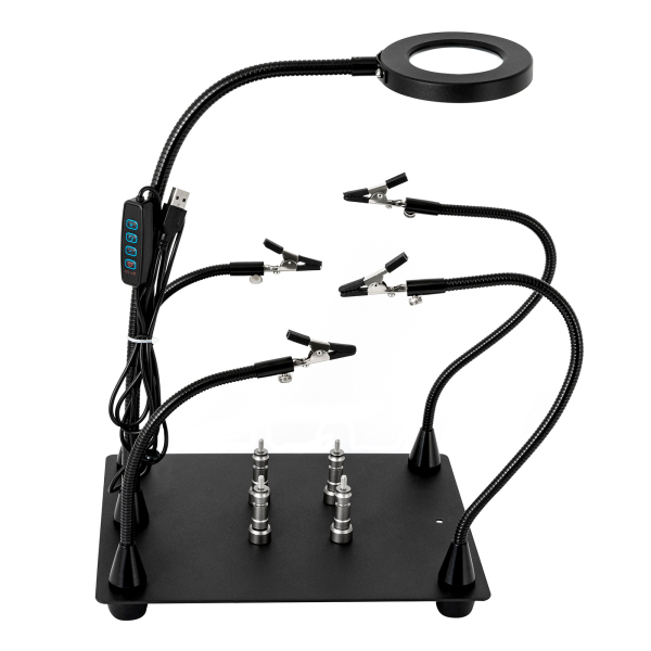 Helping Hands Soldering Clamp Station 3X LED Magnifying Glass Lamp with Magnetic PCB Circuit Board Holder Heavy Duty Base with Flexible