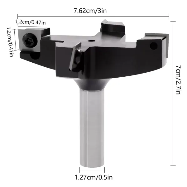 Face cutter 4 wooden flutes for router 76 mm Cutting diameter 12 mm Cutting blade with reversible plates