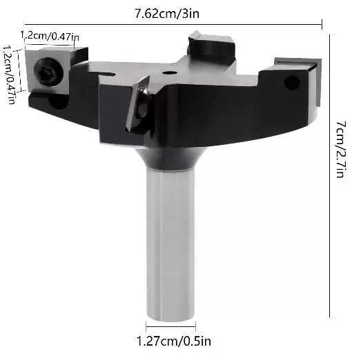 Face Cutter 4 Flutes Wood Router Bit 76mm Cutting Diameter 12mm Cutting Blade with Reversible Plates Spoiler Board Milling Surface Bit