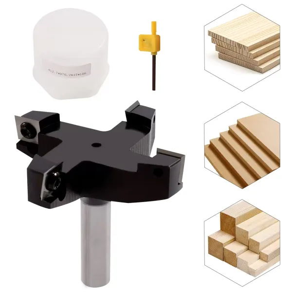 Face cutter 4 wooden flutes for router 76 mm Cutting diameter 12 mm Cutting blade with reversible plates Face cutter 4 wooden flutes for router 76 mm Cutting diameter 12 mm Cutting blade with reversible plates