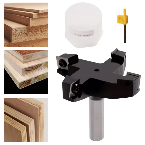 Face cutter 4 wooden flutes for router 76 mm Cutting diameter 12 mm Cutting blade with reversible plates Face cutter 4 wooden flutes for router 76 mm Cutting diameter 12 mm Cutting blade with reversible plates