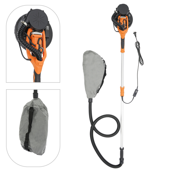 750W 2.2m Electric Ceiling and Wall Sander with Dust Extractor, Drywall Sander with Variable Speed, Electric Dustless Drywall Sander