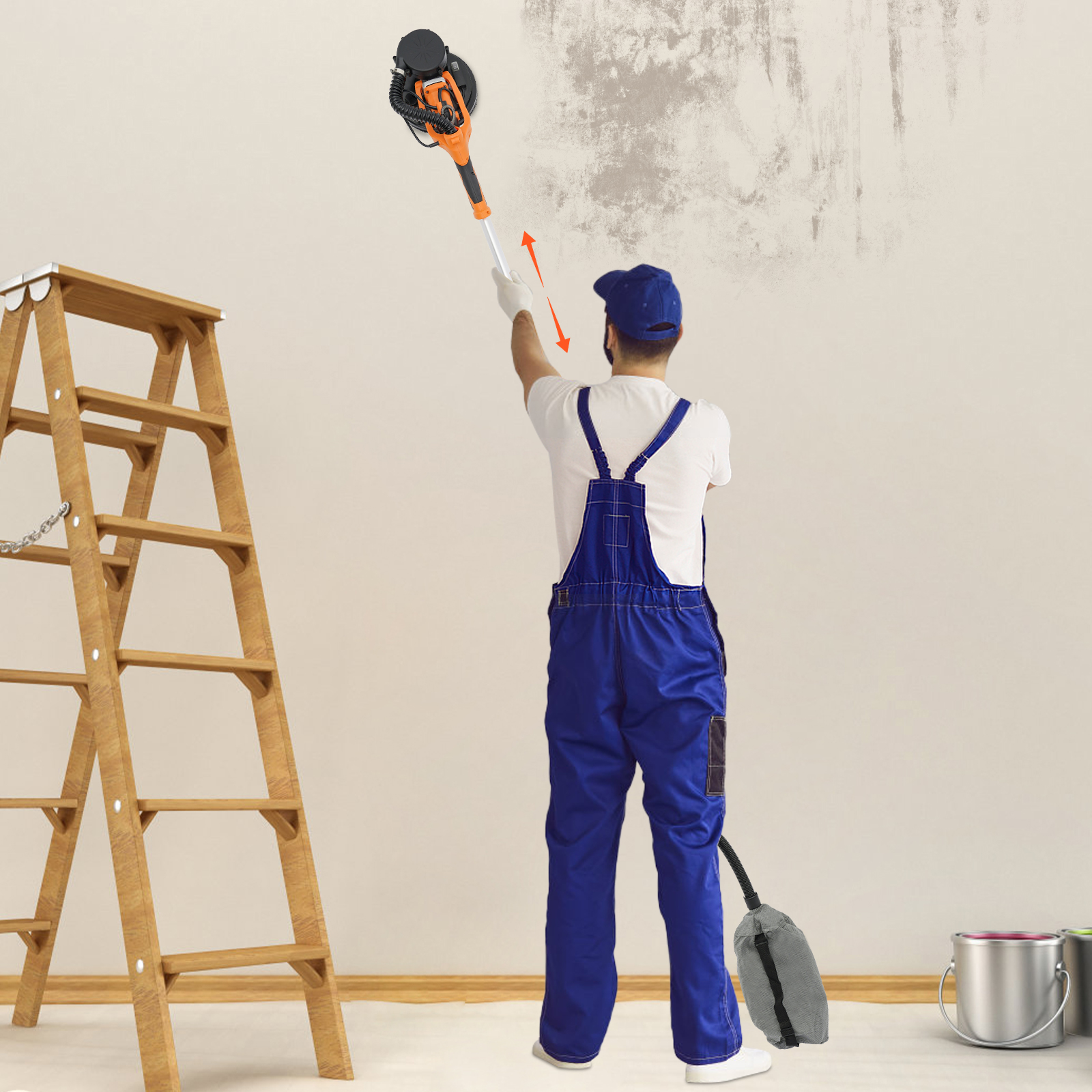 750W 2.2m Electric Ceiling and Wall Sander with Dust Extractor, Drywall Sander with Variable Speed, Electric Dustless Drywall Sander