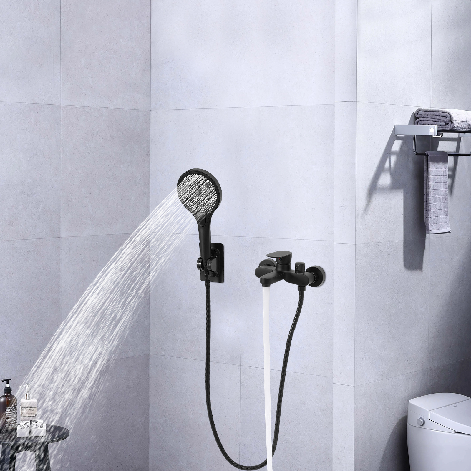 Mixer Valve Shower Bath Set, Bath Tap with Hand Shower, Wall Mounted Tap Bath with Shower Head - Black Mixer Valve Shower Bath Set, Bath Tap with Hand Shower, Wall Mounted Tap Bath with Shower Head - Black