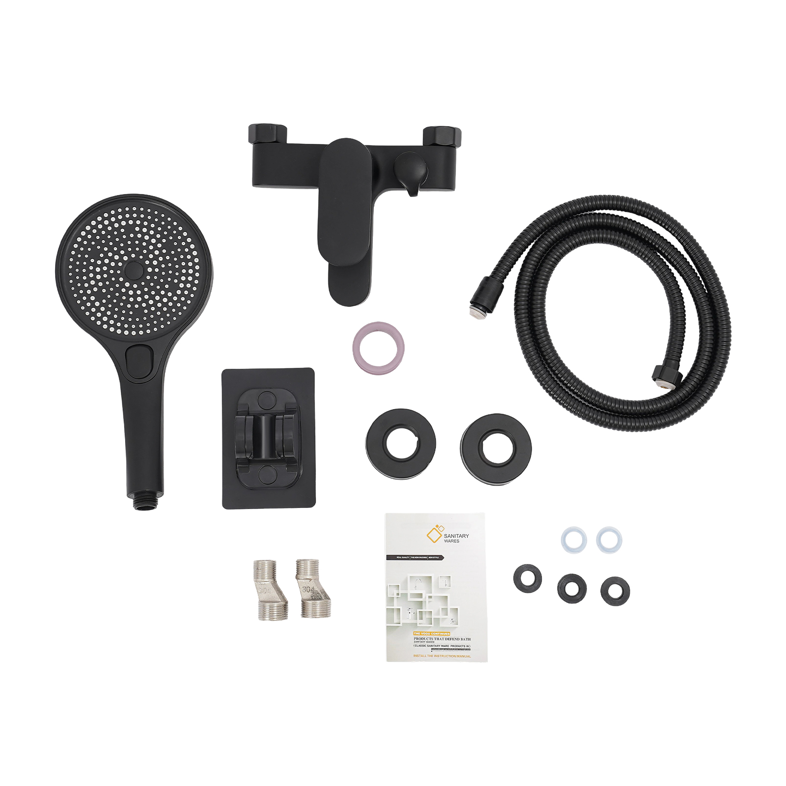 Mixer Valve Shower Bath Set, Bath Tap with Hand Shower, Wall Mounted Tap Bath with Shower Head - Black