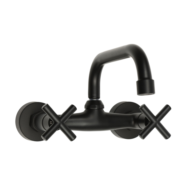 360° Rotating Retro Faucet Wall Mounted 2 Hole Kitchen Faucet For Both Homes And Restaurants Shopping Malls Hotels Black