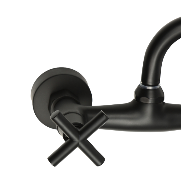 360° Rotating Retro Faucet Wall Mounted 2 Hole Kitchen Faucet For Both Homes And Restaurants Shopping Malls Hotels Black