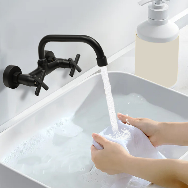 360° Rotating Retro Faucet Wall Mounted 2 Hole Kitchen Faucet For Both Homes And Restaurants Shopping Malls Hotels Black 360° Rotating Retro Faucet Wall Mounted 2 Hole Kitchen Faucet For Both Homes And Restaurants Shopping Malls Hotels Black