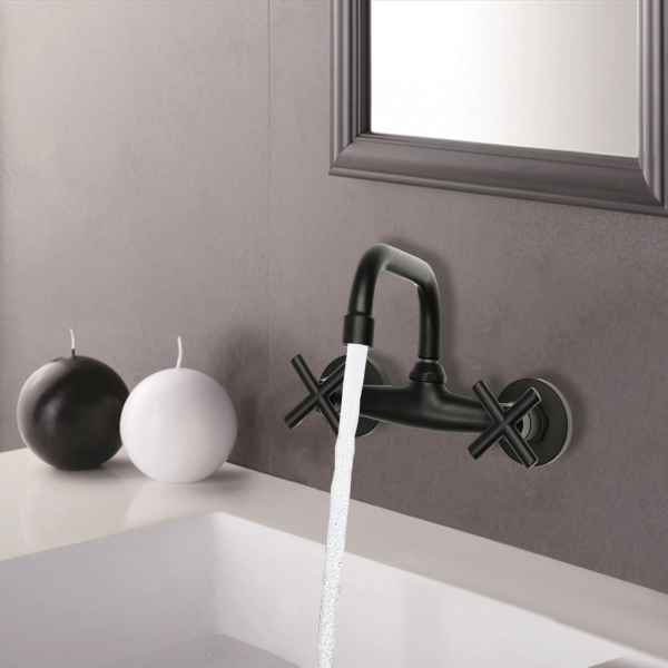360° Rotating Retro Faucet Wall Mounted 2 Hole Kitchen Faucet For Both Homes And Restaurants Shopping Malls Hotels Black