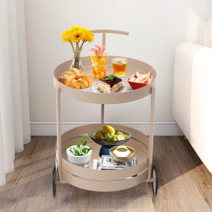 Round movable storage trolley, storage trolley with wheels, 40x61CM - Pink