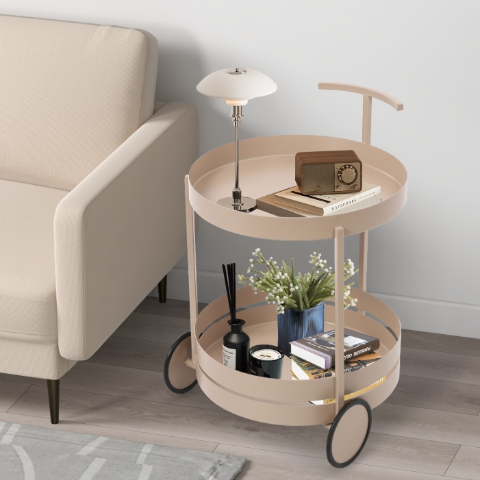 Round movable storage trolley, storage trolley with wheels, 40x61CM - Pink Round movable storage trolley, storage trolley with wheels, 40x61CM - Pink